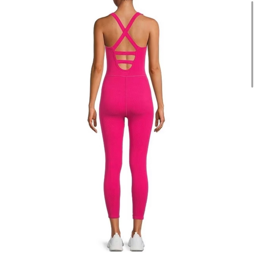 Vibrant Pink Jumpsuit with Halter Top and Cross-Back Straps